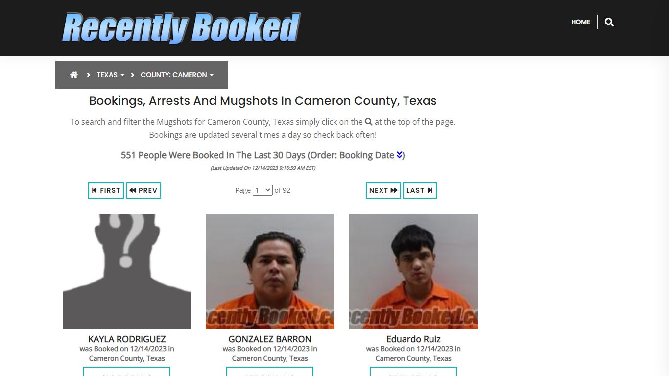 Recent bookings, Arrests, Mugshots in Cameron County, Texas